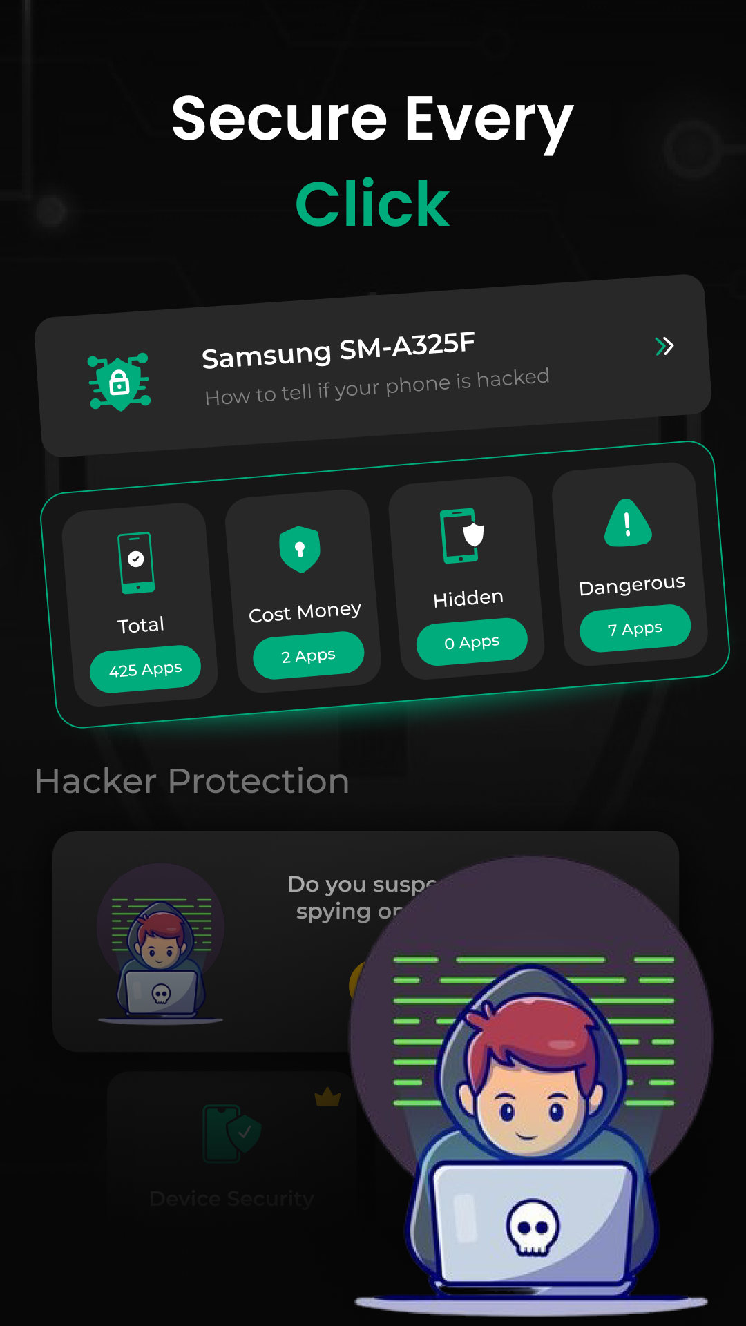 Anti Spy risk and privacy review screen listing risky apps